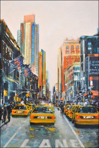 New York Cityscape Painting "Greenwich Village 6th Ave" by Judith Dalozzo