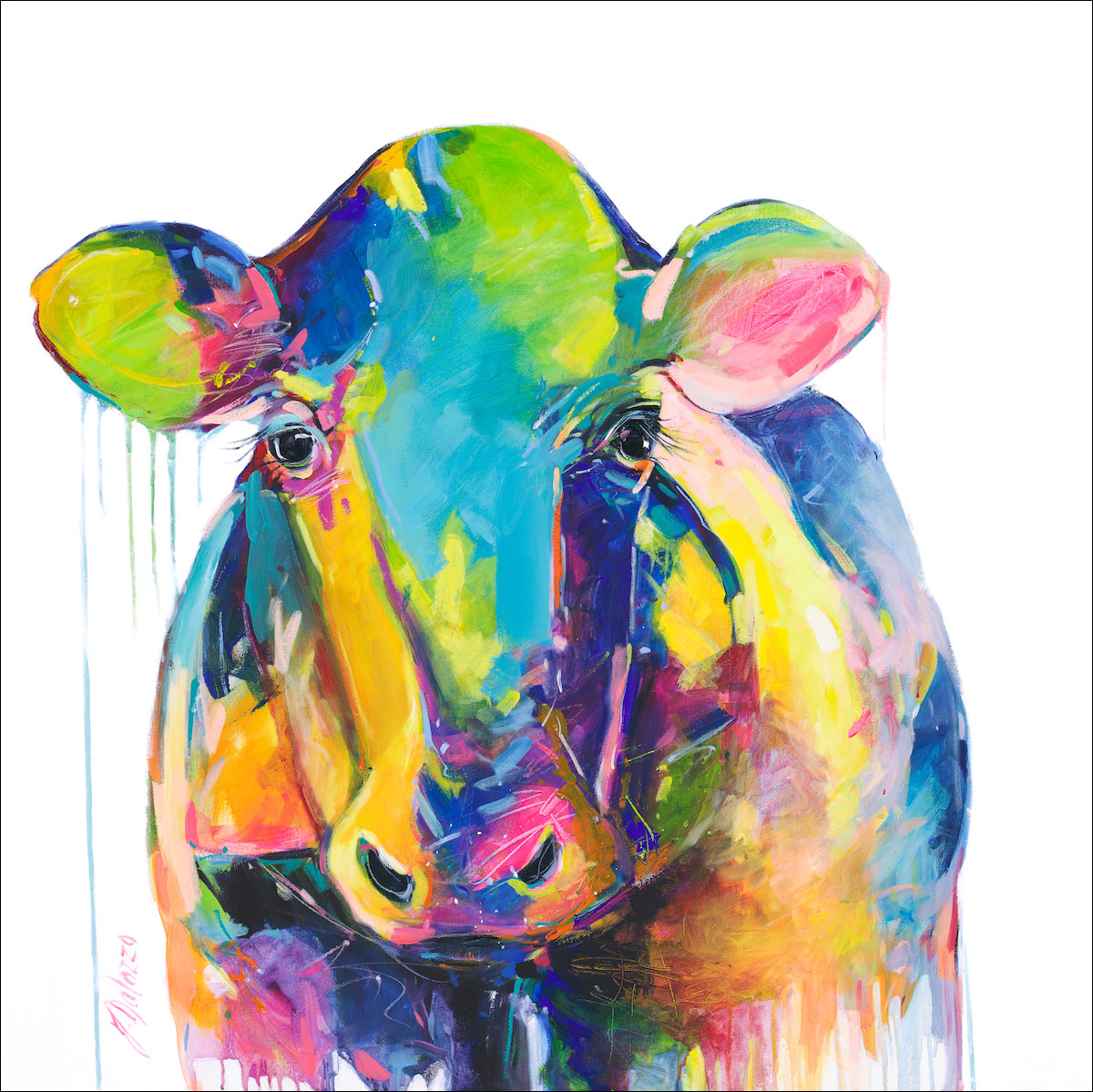 Fluro Animal Animal "Happy Cow" Original Artwork by Judith Dalozzo