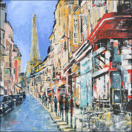 Paris Cityscape "Heading Towards The Eiffel Tower down Rue St Dominique" Original Artwork by Judith Dalozzo