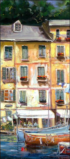 Italy Cityscape "Heart of Portofino" Triptych Left Panel Original Artwork by Lucette Dalozzo