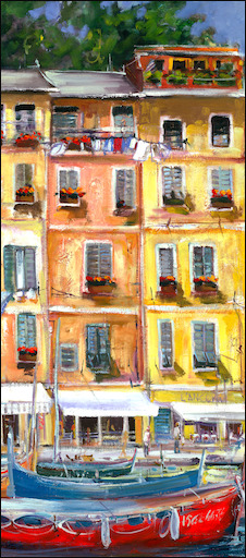 Italy Cityscape "Heart of Portofino" Triptych Middle Panel Original Artwork by Lucette Dalozzo