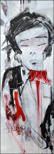 Figure Painting "Homme Au Papillon Rouge" by Lucette Dalozzo