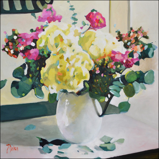 Floral Still Life Painting "Hydrangeas from The Market" by Judith Dalozzo