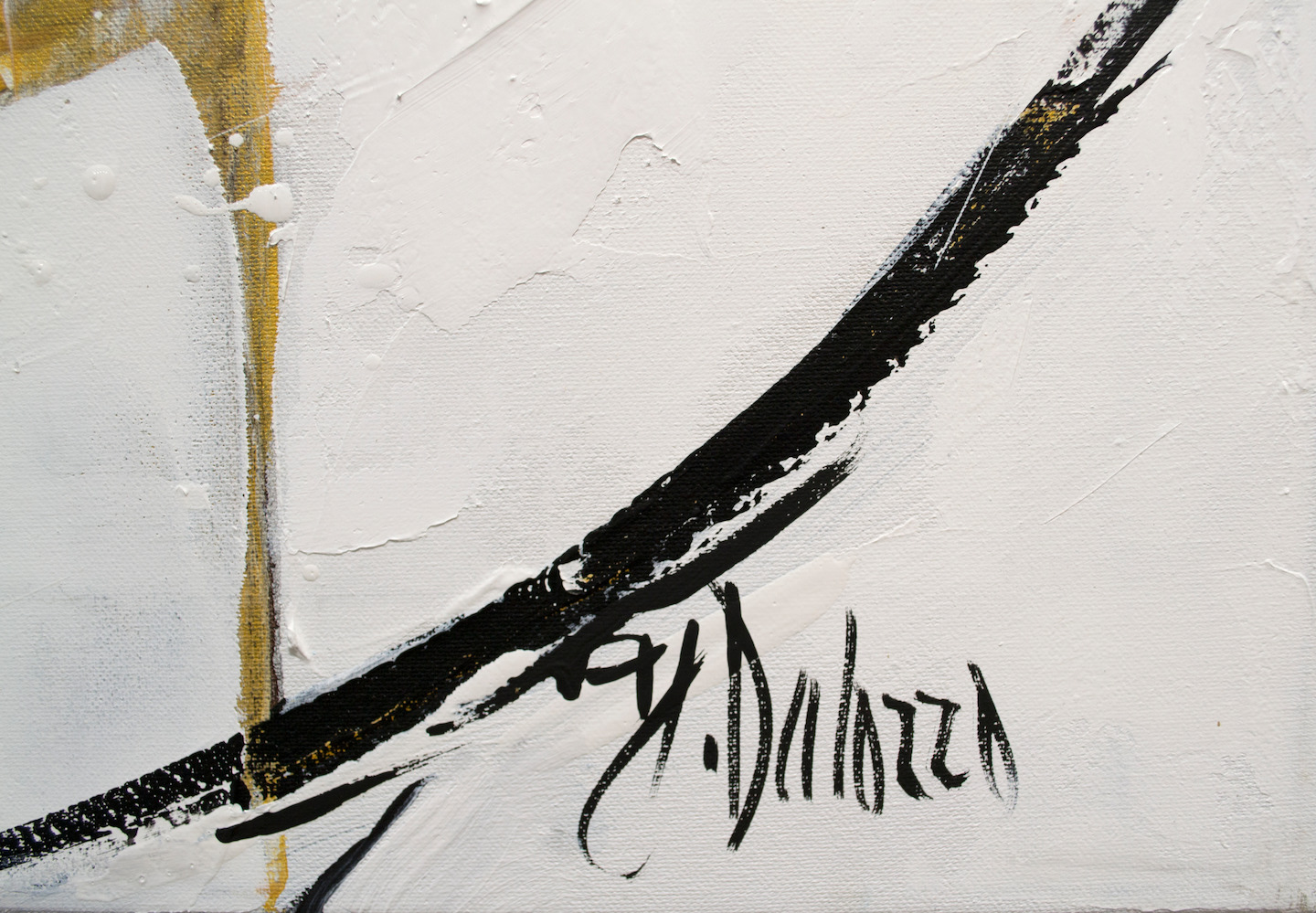 Close Up Signature Of Acrylic And Gold Leaf Painting "Intersection 2" By Judith Dalozzo