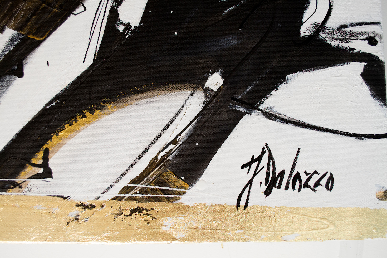 Close Up Signature Of Acrylic And Gold Leaf Painting "Intersection" By Judith Dalozzo