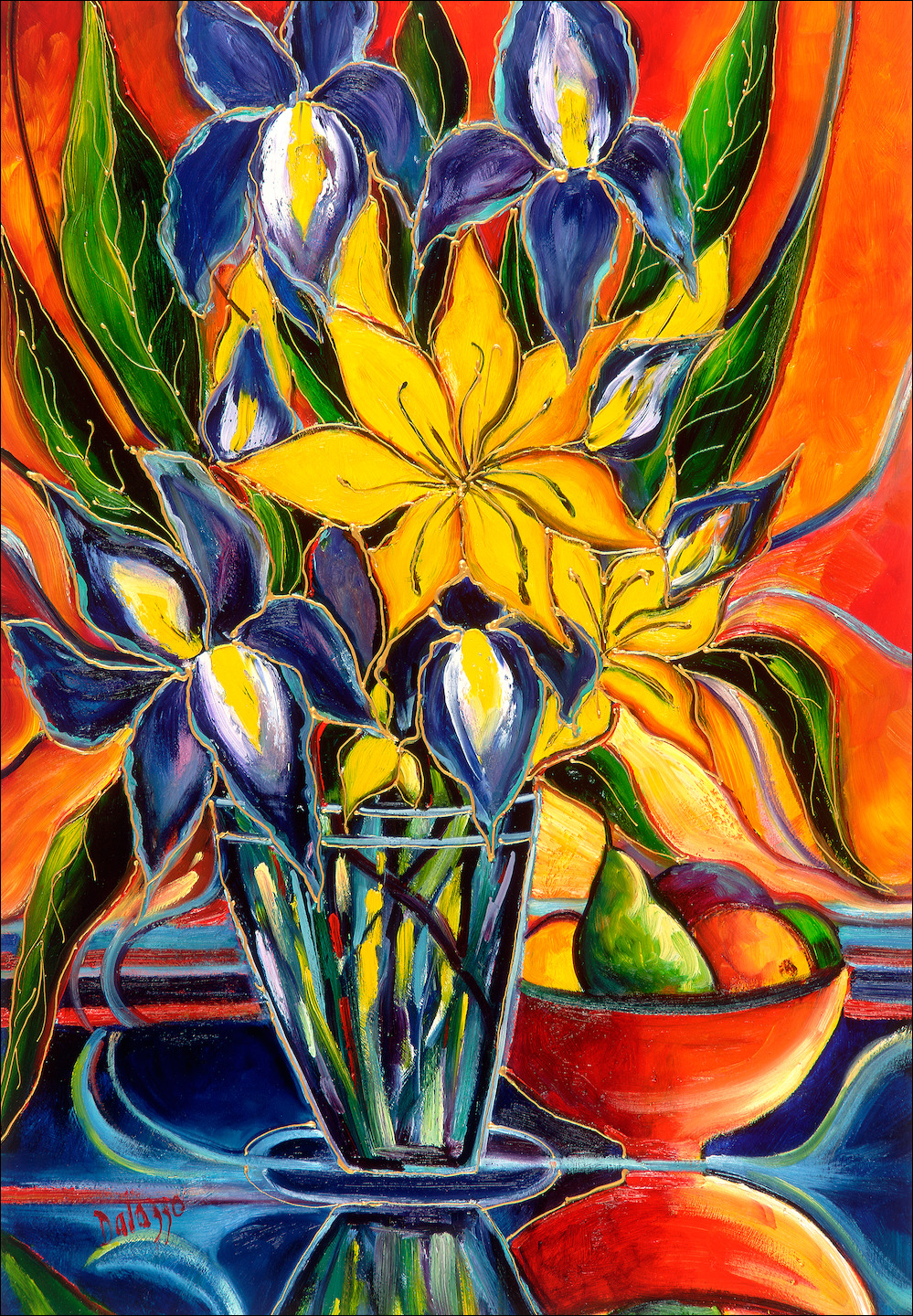 Floral Still Life "Iris and Lilies" Original Artwork by Lucette Dalozzo