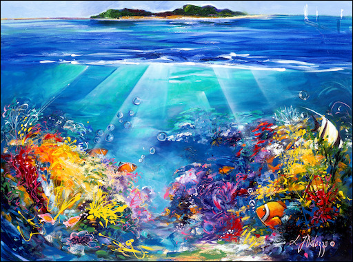 Reef Seascape "Island Rays" Original Artwork by L&J Dalozzo