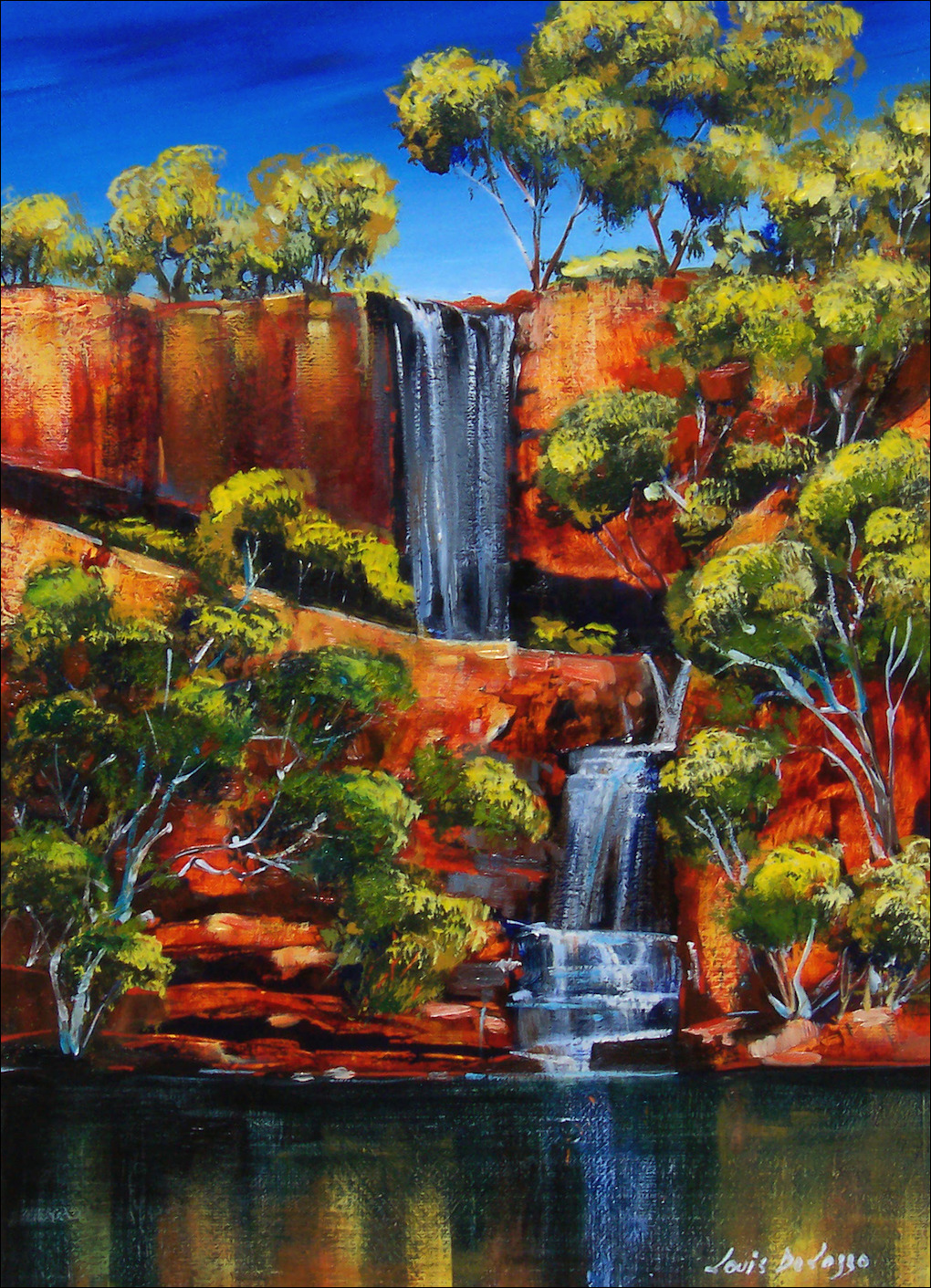 Water Reflection Landscape "Kimberley Waterfall" Original Artwork by Louis Dalozzo