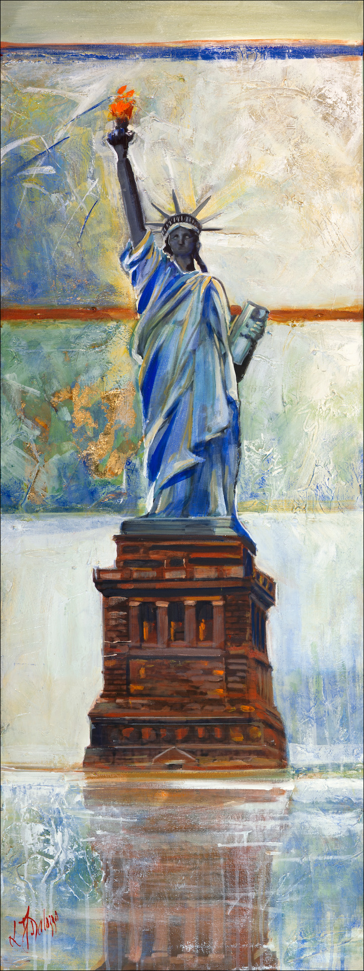 New York Cityscape "The Lady Statue of Liberty" Original Artwork by L&J Dalozzo