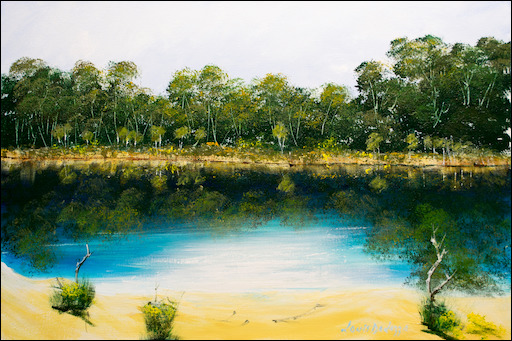 Water Reflection Landscape Painting "Lake Allom Fraser Island" by Louis Dalozzo