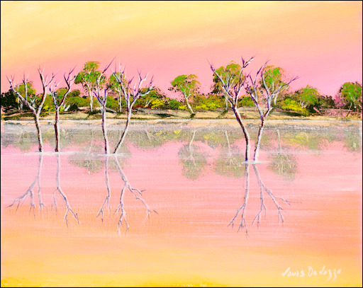 Water Reflection Landscape "Lily Creek Study" Original Artwork by Louis Dalozzo