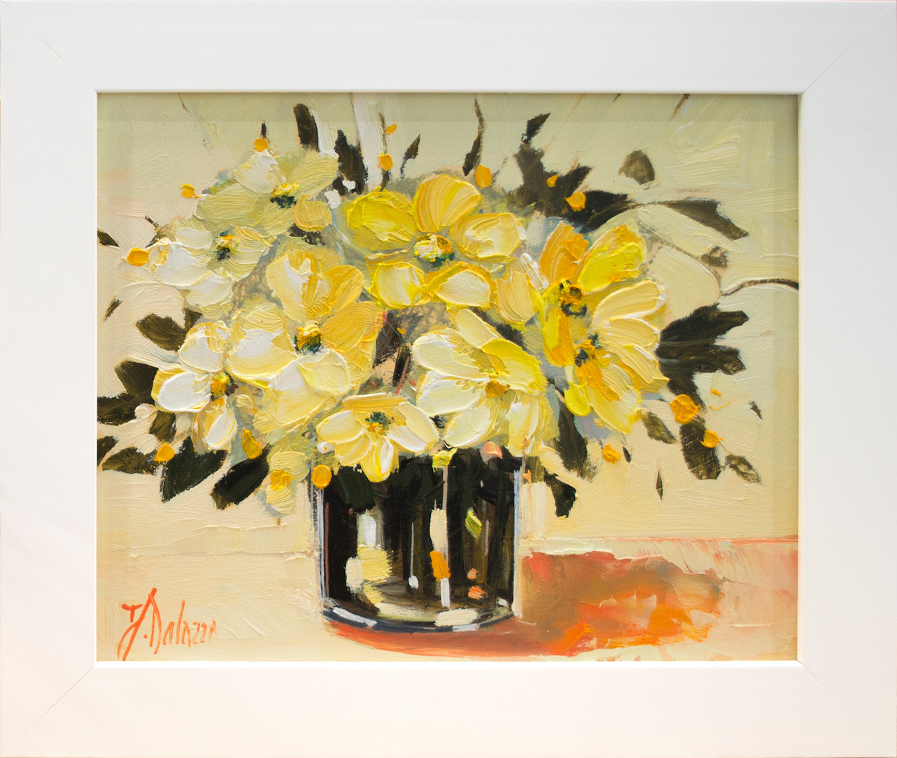 Framed Front View Of Still Life Painting "A Little Bit of Sunshine" By Judith Dalozzo