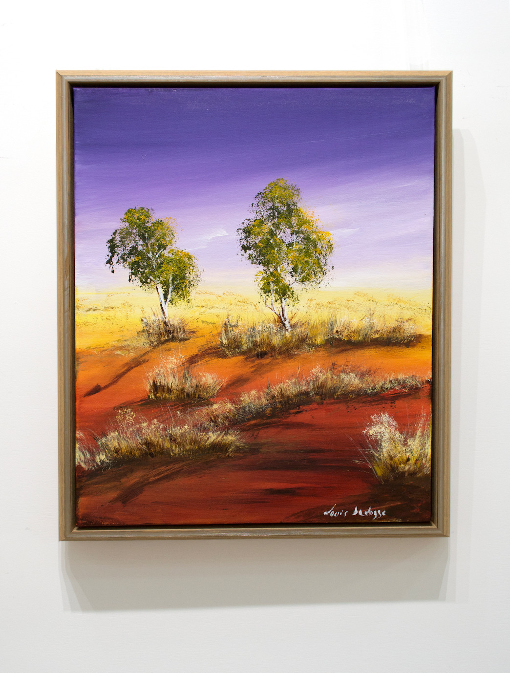 Framed Front View Of Landscape Painting "Lonely Ghost Gum" By Louis Dalozzo
