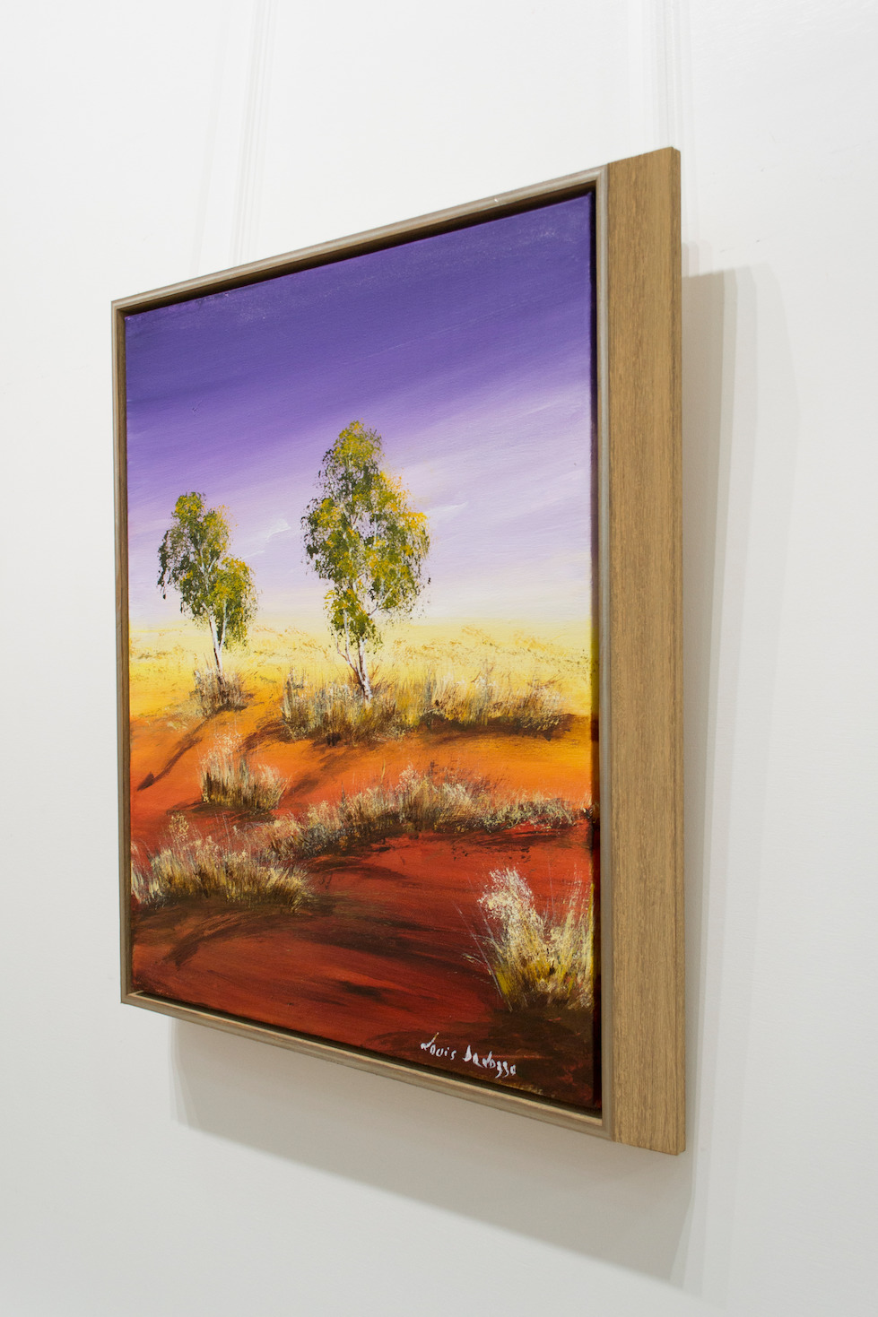 Framed Side View Of Landscape Painting "Lonely Ghost Gum" By Louis Dalozzo