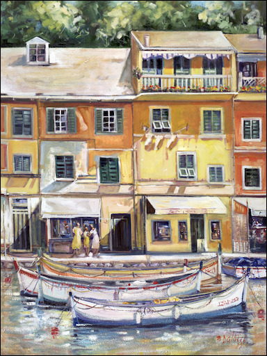 Italy Cityscape "Lunch Break in Portofino" Original Artwork by Lucette Dalozzo