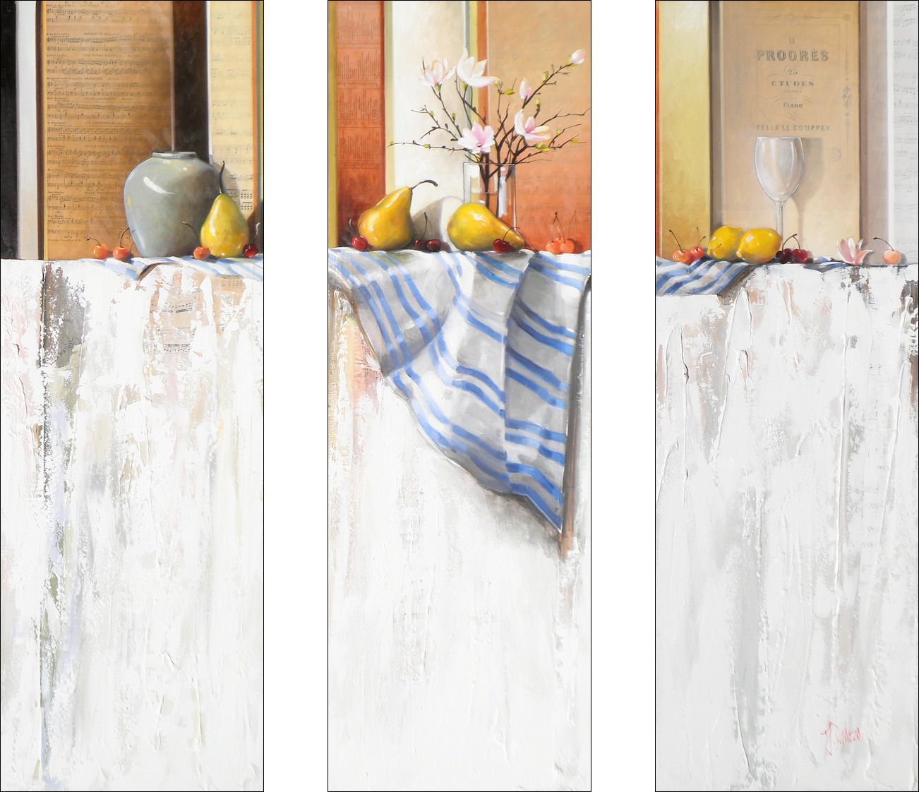 Still Life "Magnolia" Triptych Original Artwork by Judith Dalozzo