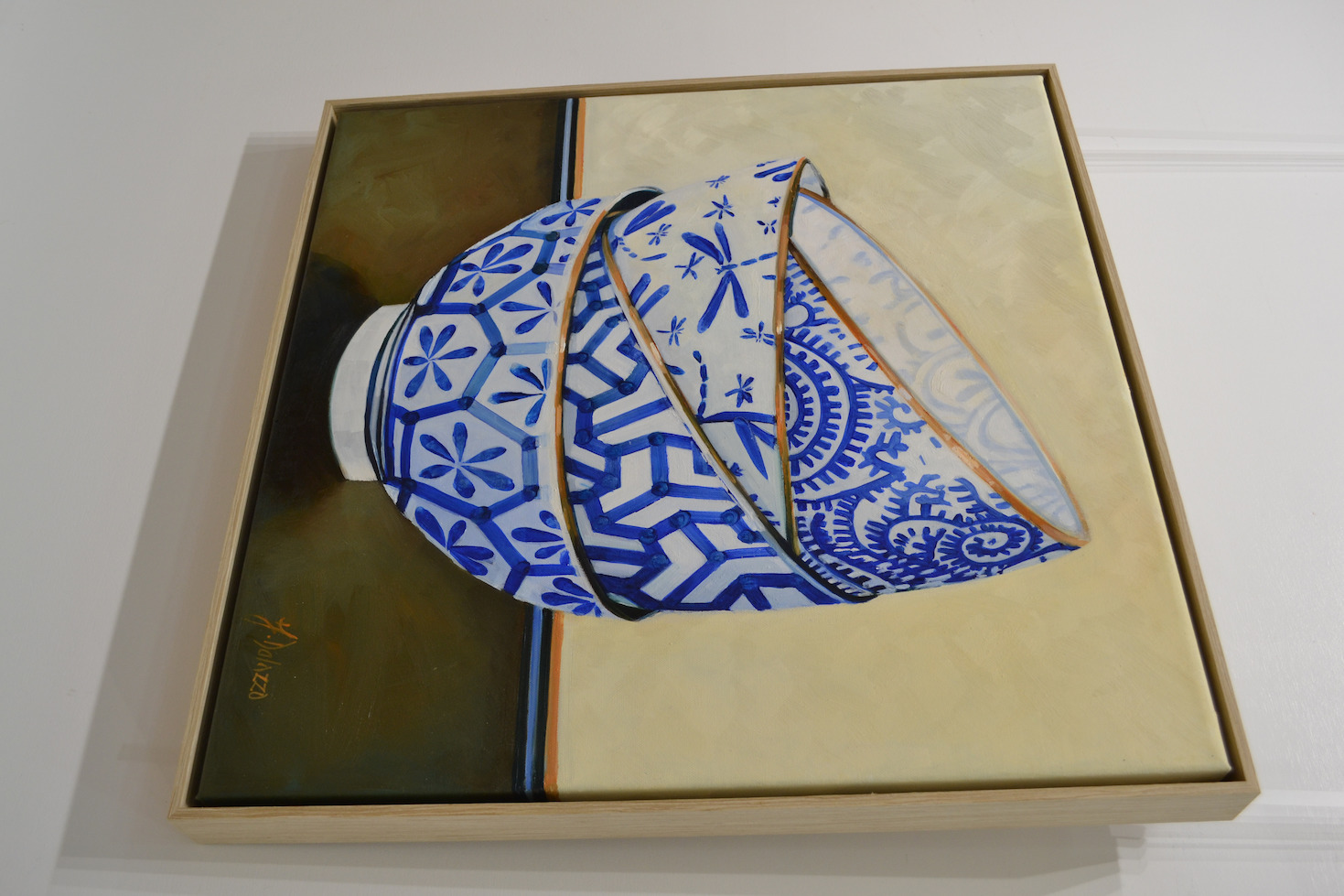 Framed Side View Of Still Life Painting "Monyou Bowls 3" By Judith Dalozzo