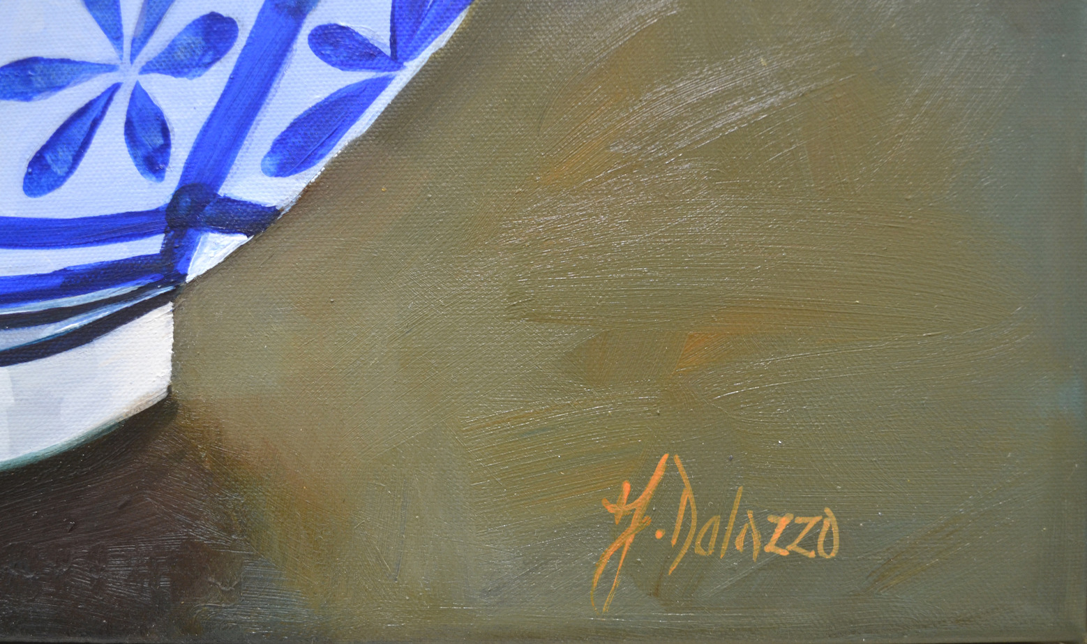 Close Up Signature Of Oil Painting "Monyou Bowls 3" By Judith Dalozzo