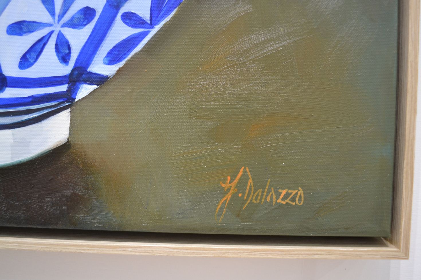Close Up Signature 2 Of Oil Painting "Monyou Bowls 3" By Judith Dalozzo