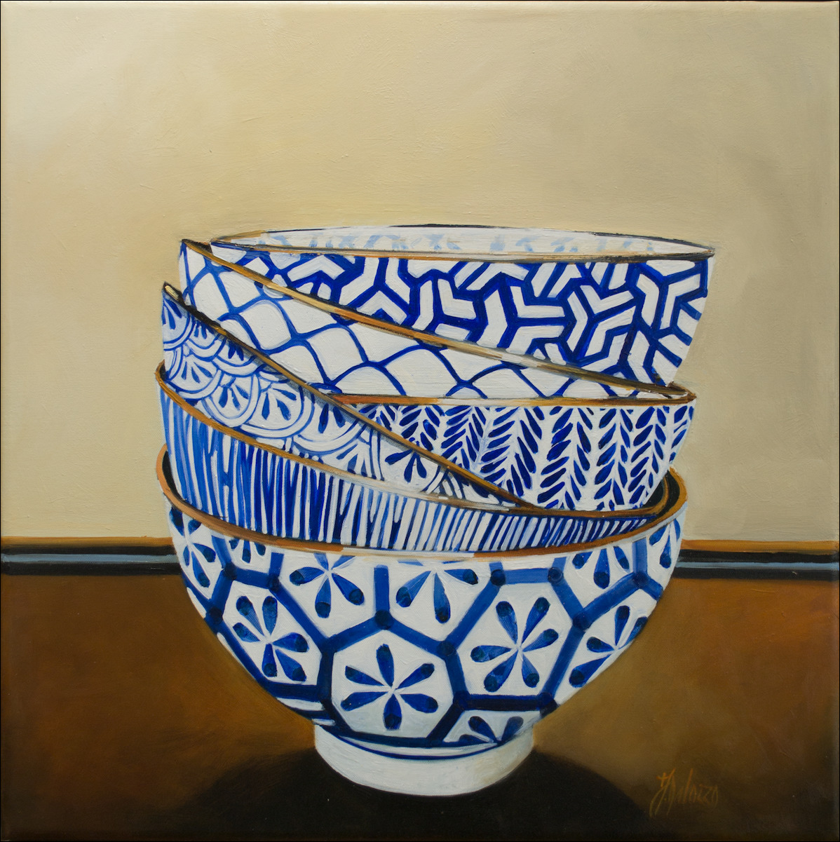 Porcelain Ceramics Still Life "Monyou Bowls 4" Original Artwork by Judith Dalozzo