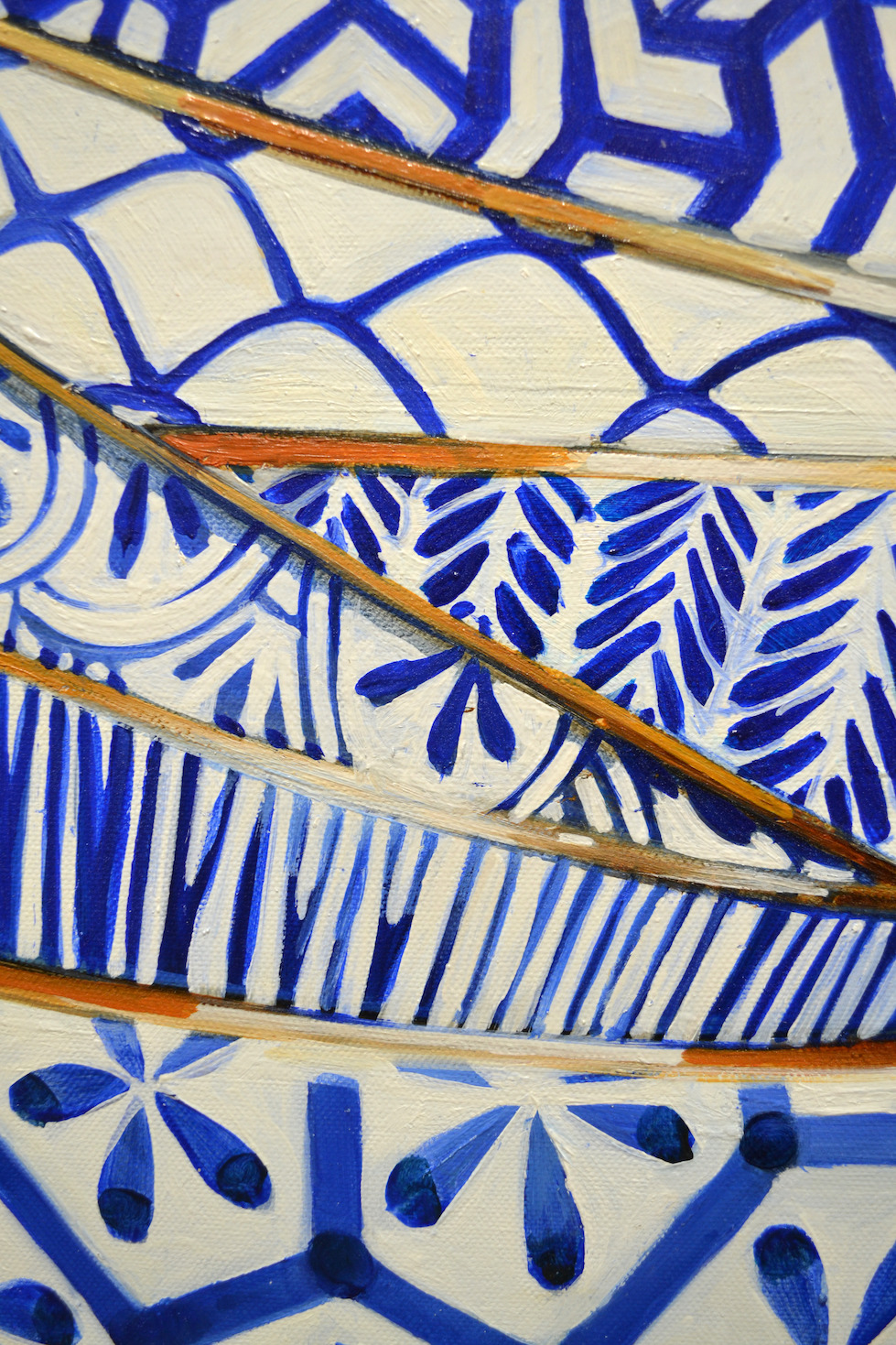 Close Up Detail Of Oil Painting "Monyou Bowls 4" By Judith Dalozzo