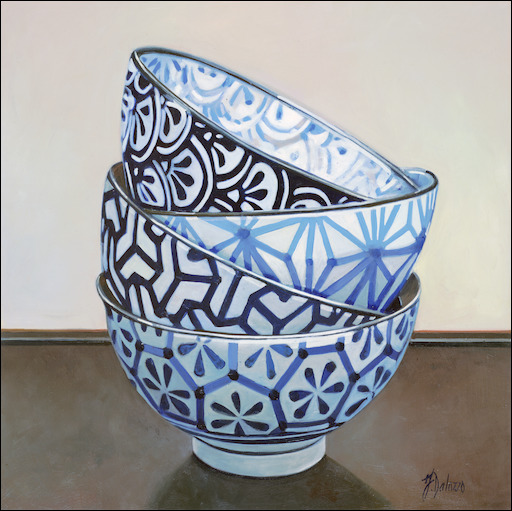 Porcelain Ceramics Still Life Canvas Print "Monyou Bowls" by Judith Dalozzo