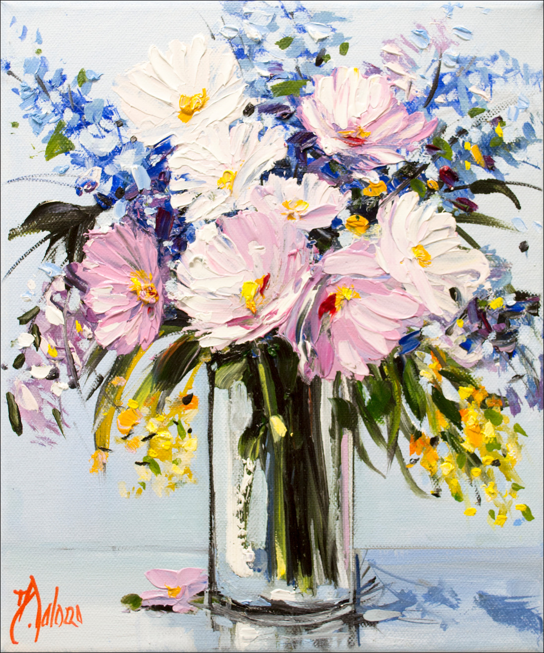Floral Still Life "Morning Blues" Original Artwork by Judith Dalozzo