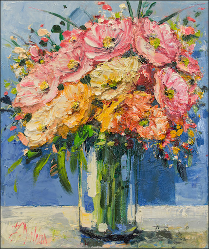 Floral Still Life "Morning Pickings in a Vase" Original Artwork by Judith Dalozzo