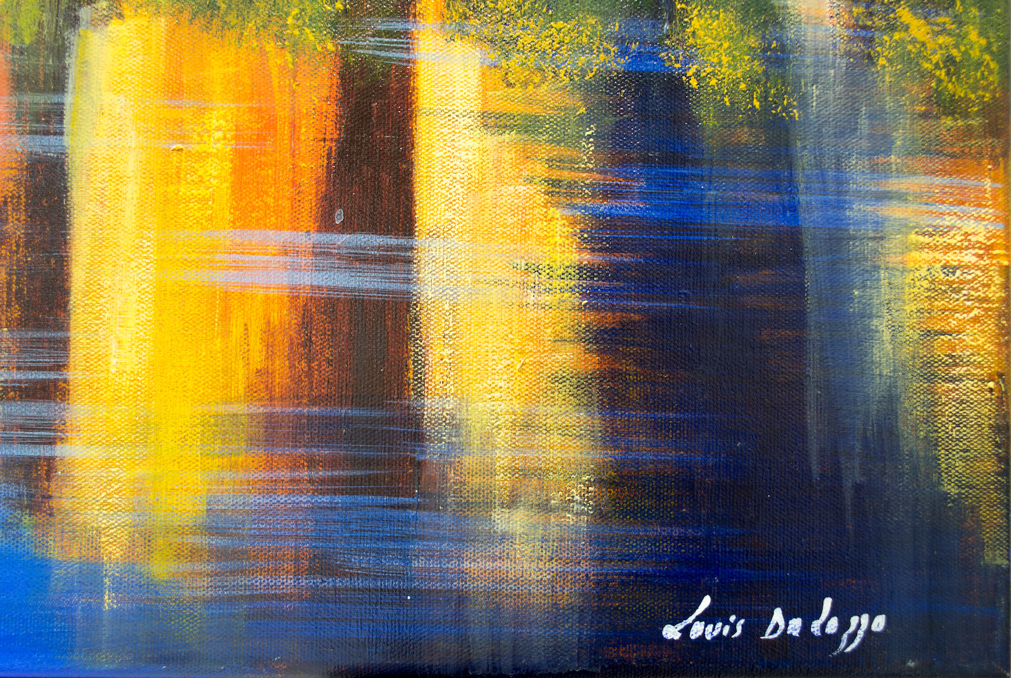 Close Up Signature Of Acrylic Painting "Morning Reflection Lake Argyle Kimberley" By Louis Dalozzo
