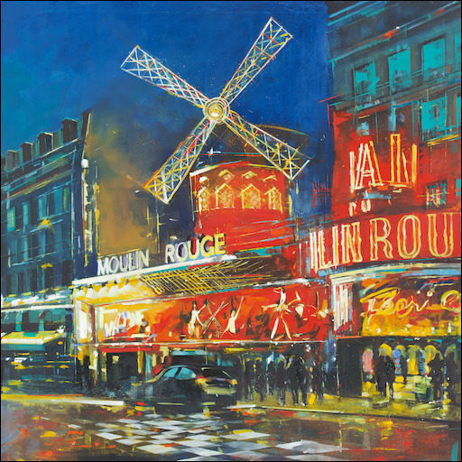 Paris Cityscape "Moulin Rouge After Hours" Original Artwork by Judith Dalozzo