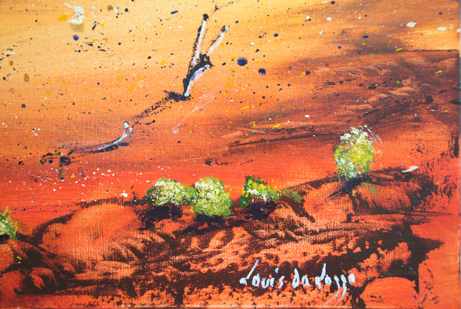 Close Up Signature Of Acrylic Painting "Near Birdsville" By Louis Dalozzo