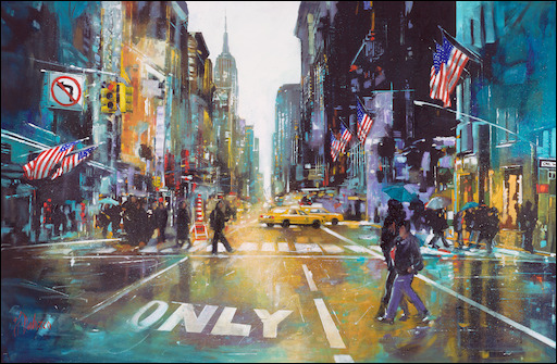 Cityscape "New York Crossing" Original Artwork by Judith Dalozzo