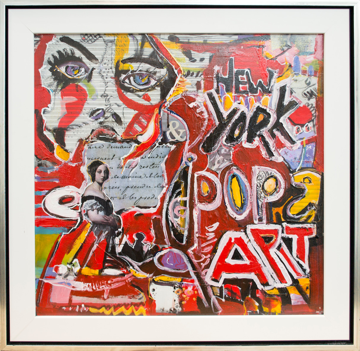 Framed Front View Of Cityscape Painting "New York Pops" By Lucette Dalozzo