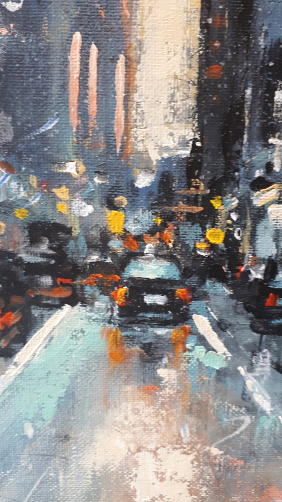 Close Up Detail Of Oil Painting "New York Reflection" By Judith Dalozzo