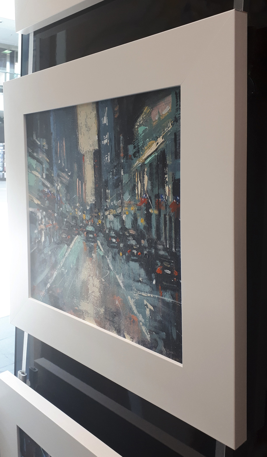 Framed Side View Of Cityscape Painting "New York Reflection" By Judith Dalozzo