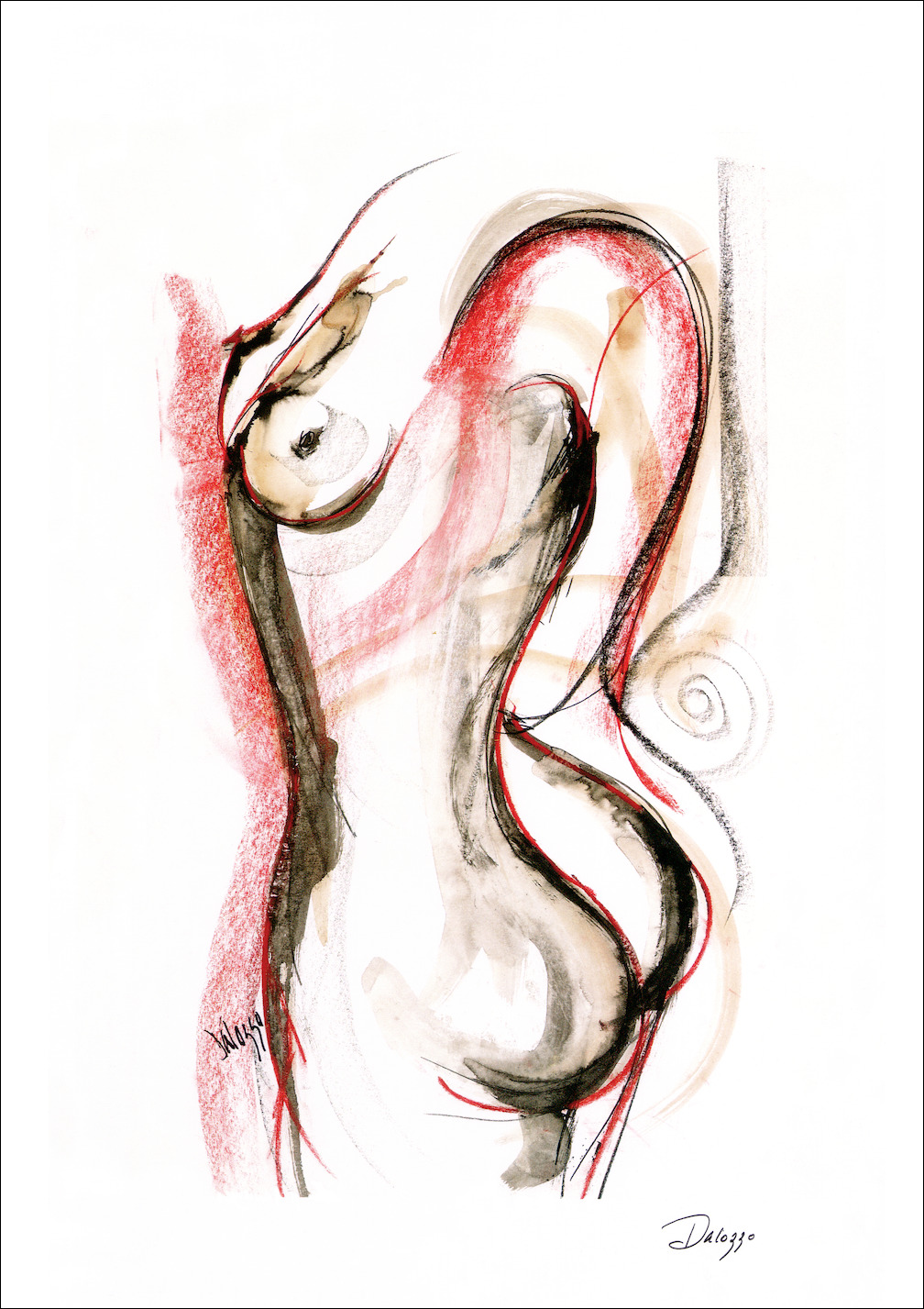 Nude "Nude Red 1" Original Artwork by Lucette Dalozzo