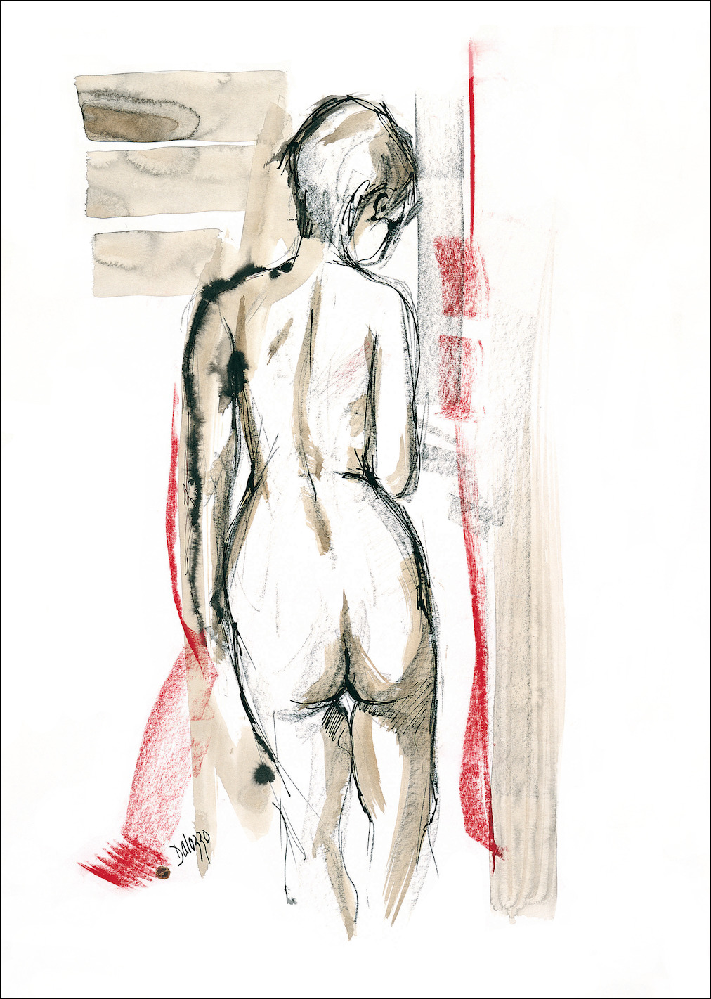 Nude "Nude Red 2" Original Artwork by Lucette Dalozzo