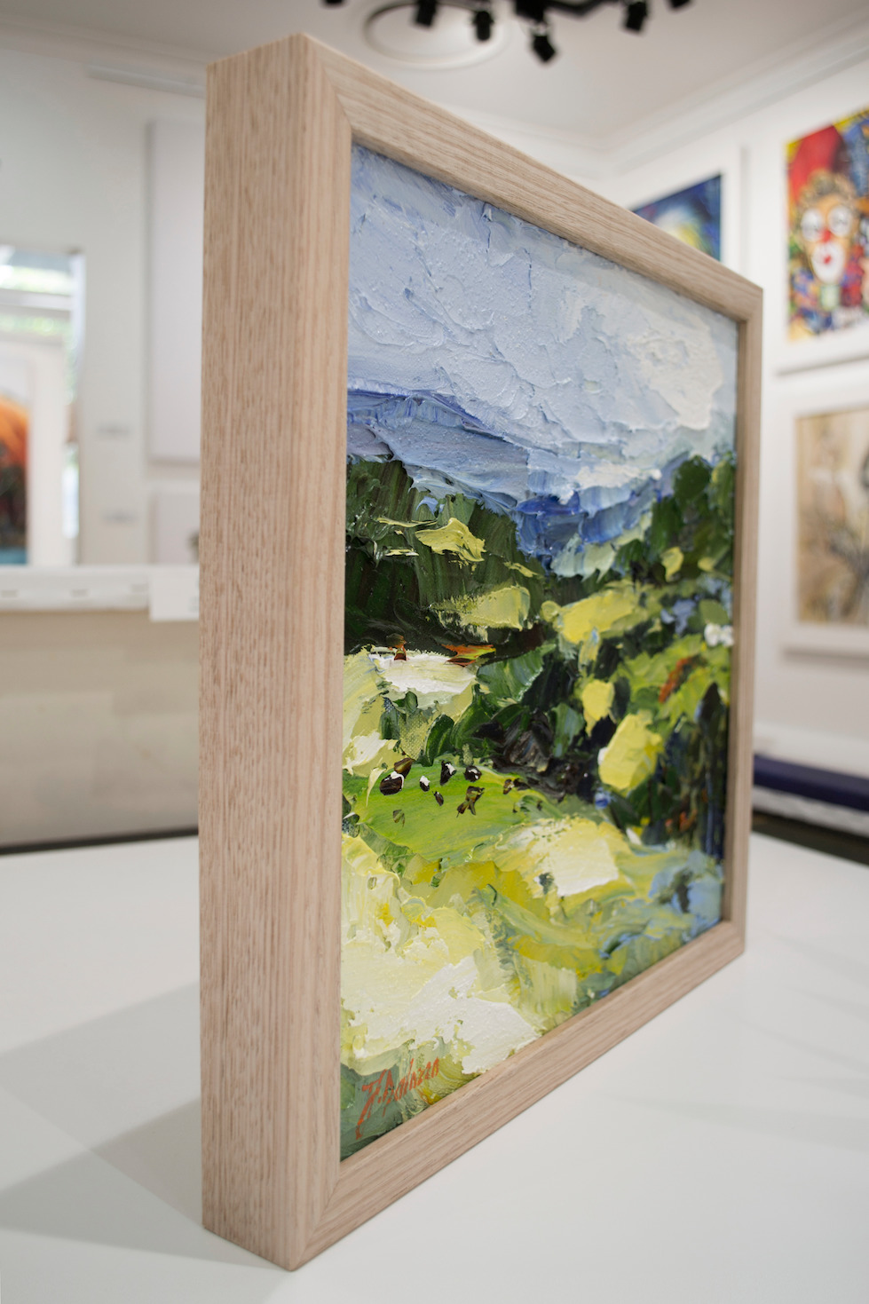 Framed Side View Of Landscape Painting "Numinbah Valley Livestock Property" By Judith Dalozzo