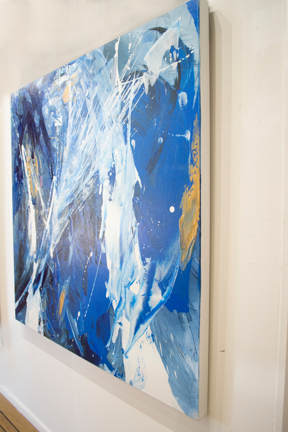 Side View Of Abstract Painting "Ocean Blues" By Judith Dalozzo