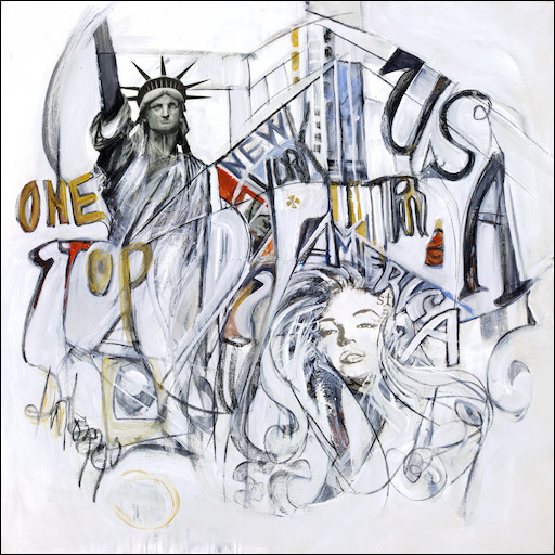 New York Cityscape "One Stop USA" Original Artwork by Lucette Dalozzo