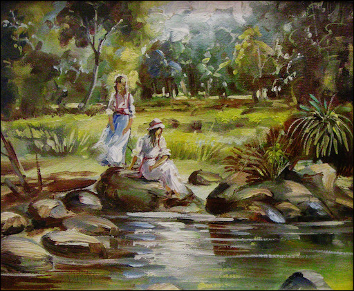 Romantic Painting "Peaceful Moment by The Billabong" by Lucette Dalozzo