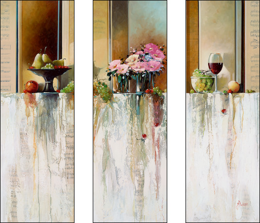 Symphony Still Life "Peaceful Moment" Triptych Original Artwork by Judith Dalozzo