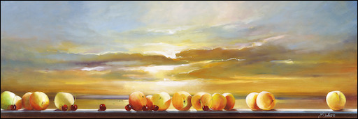 Still Life Canvas Print "Peaches and Cherries at Sunset" by Judith Dalozzo