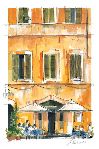Italy Cityscape "Pensione Rosy 1" Original Artwork by Judith Dalozzo