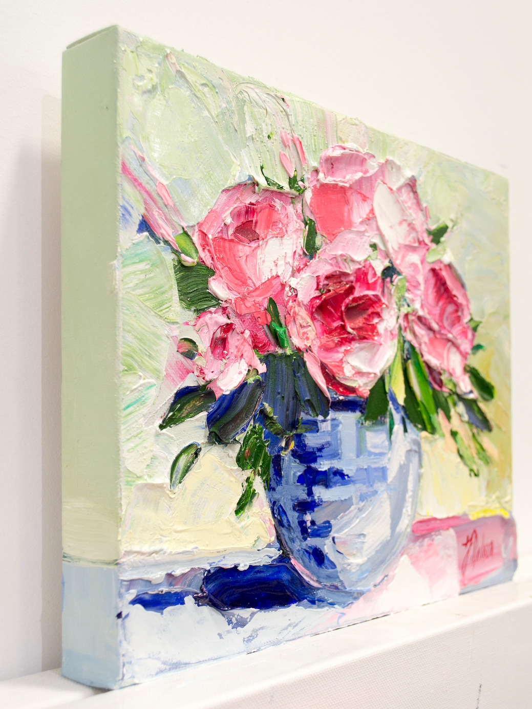 Left View Of Still Life Painting "Peonies in Ginger Jar" By Judith Dalozzo