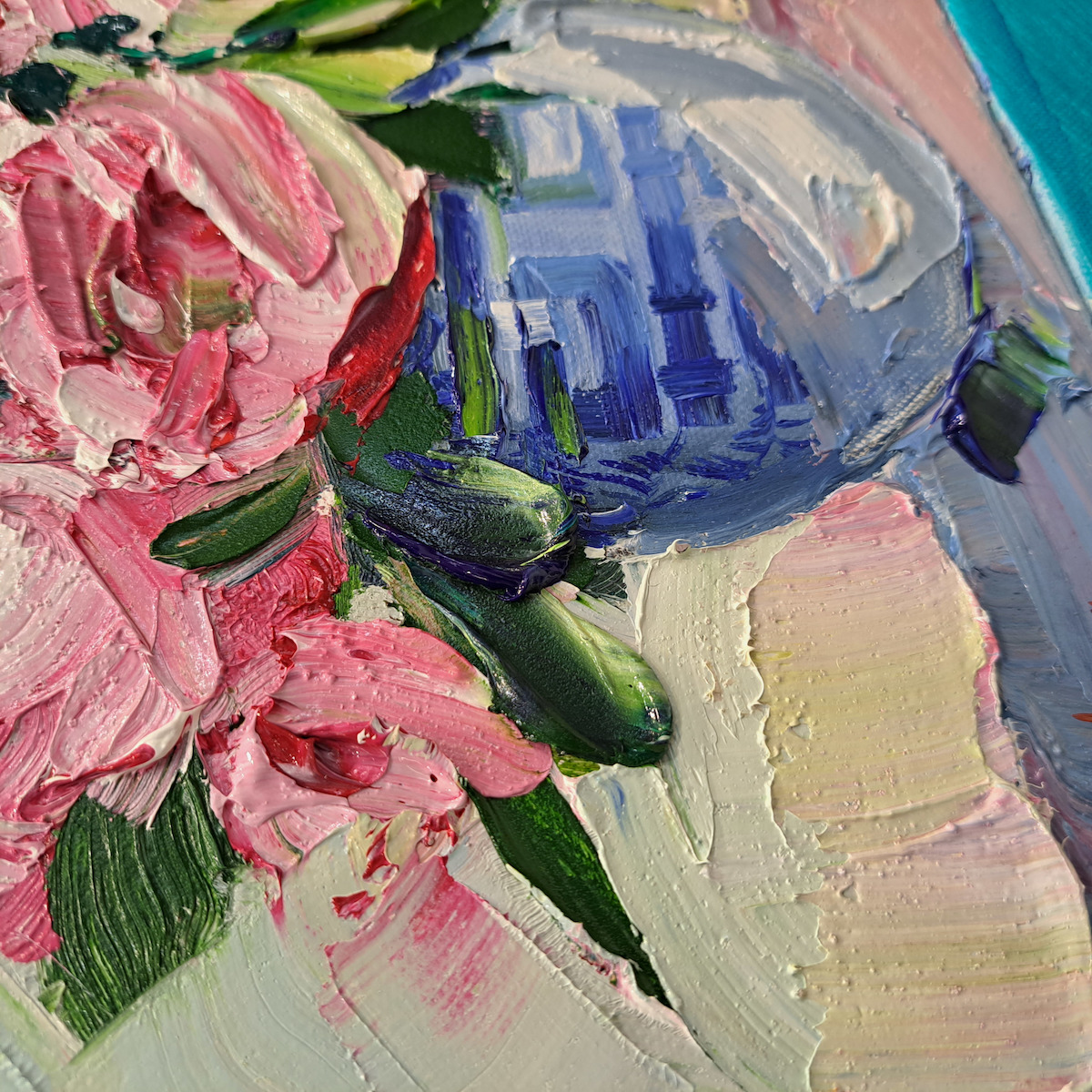 Creation Stage 1 Of Original Still Life Painting "Peonies in Ginger Jar" By Judith Dalozzo