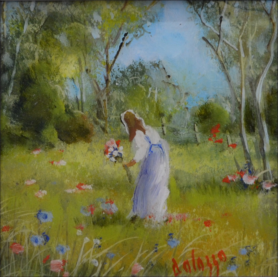Forest Romantic "Picking Flowers" Original Artwork by Lucette Dalozzo