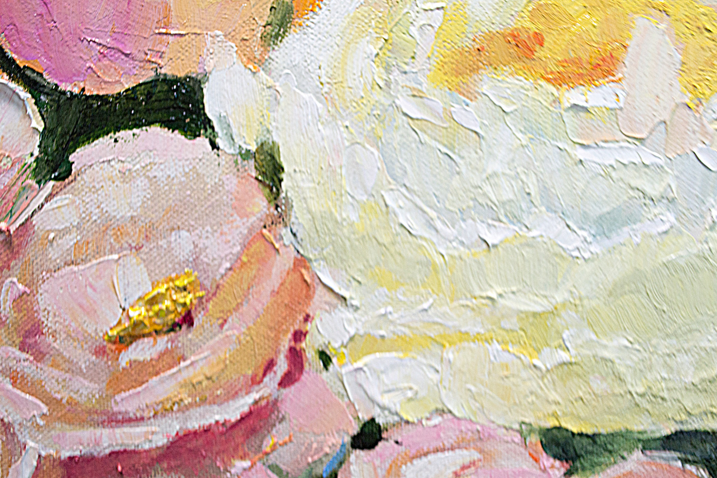 Close Up Detail Of Oil And Gold Leaf Painting "Pink Melody" By Judith Dalozzo