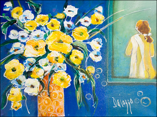 Floral Still Life "A Pop of Yellow" Original Artwork by Lucette Dalozzo
