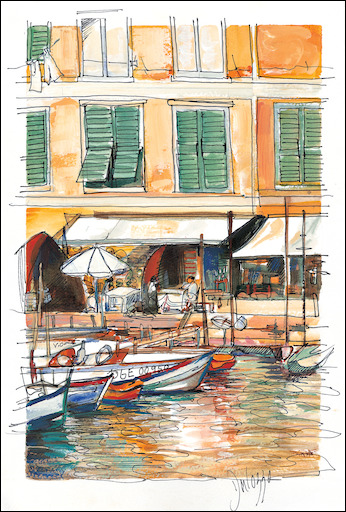 Italy Cityscape Canvas Print "Portofino Reflection" by Lucette Dalozzo